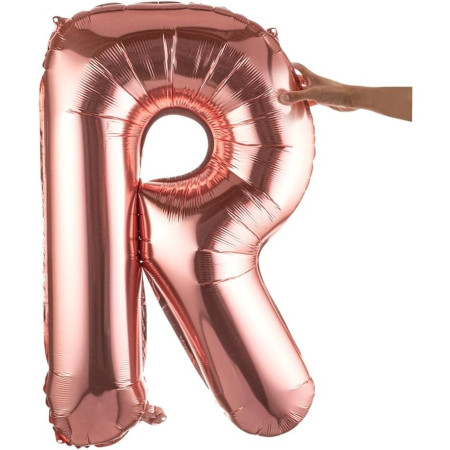 Balon Folie Metalizata Litera R, Flippy, 80 cm, Umflati cu Heliu sau Aer, Ambalaj Individual, Pai inclus, Rose Gold