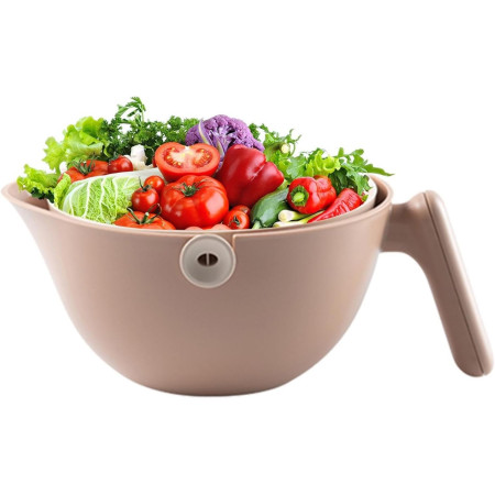 Bol cu Doua Straturi, Flippy, pentru Fructe, Legume, cu Cos de Scurgere a Apei, 2L, din ABS+PP, 29.9 x 22.5 x 11.8 cm, Maro