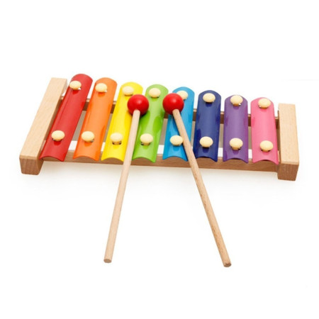 Instrument Muzical Xilofon Flippy, din Lemn, 8 Note Muzicale, 2 Bete de Percutie, 4-6 Ani, Multicolor