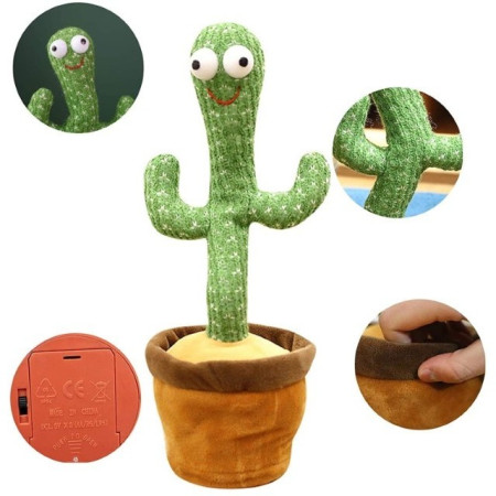 Jucarie Cactus dansator cu acumulator, Imita, Canta, Danseaza, Palarie si fular incluse