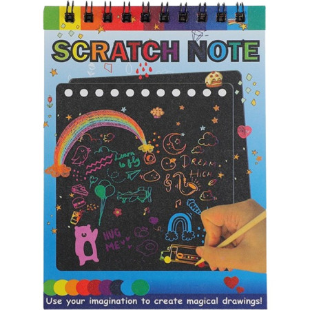 Caiet cu fise razuibile Flippy, DIY Magic Scratch, 12 File, Curcubeu, Creion din Lemn, Cartonase negre, 14 x 10 cm, albastru