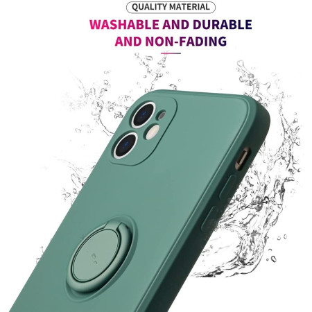 Husa protectie Flippy compatibila cu Apple iPhone 12 Liquid Silicone Ring cu suport rotativ Verde