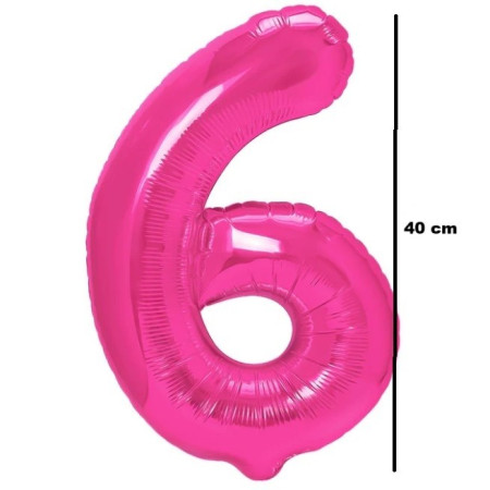 Balon din Folie Metalizata Flippy, Figurina Cifra, Tema Aniversare 40 cm, Ambalaj Individual, Pai inclus, Umflare cu Aer sau Heliu, Roz, Cifra 6