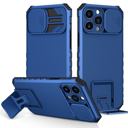 Husa Defender cu Stand pentru Samsung Galaxy A32 4G, Albastru, Suport reglabil, Antisoc, Protectie glisanta pentru camera, Flippy