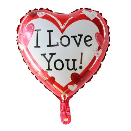 Balon din Folie Metalizata, Flippy, Figurina Inima, Model I Love You, Tema Ziua Indragostitilor, 45 cm, Ambalaj Individual, Pai Inclus, Umflare cu Aer sau Heliu, Rosu/Alb