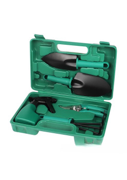 Set 5 accesorii pentru gradinarit Flippy, geanta depozitare inclusa, otel inoxidabil, 18.5 x 29.5 cm, verde