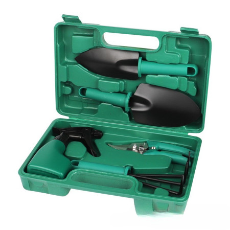 Set 5 accesorii pentru gradinarit Flippy, geanta depozitare inclusa, otel inoxidabil, 18.5 x 29.5 cm, verde