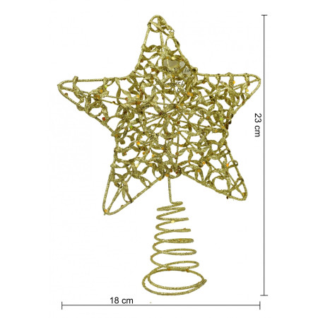 Varf decorativ de brad, Auriu, in forma de Stea, design cu paiete, din Plastic/Metal, 18 cm x 23 cm, Interior/Exterior, Flippy