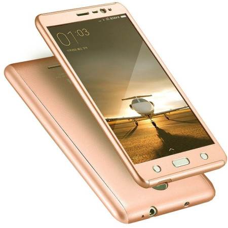 Husa Xiaomi Redmi Note 4 Full Cover 360 Roz Auriu + Folie de protectie