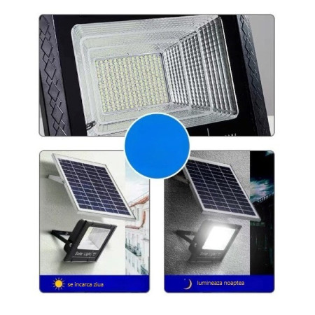 Lampă solară stradală, Flippy, 220 LED, 100 W, cu panou solar, brat de montare inclus