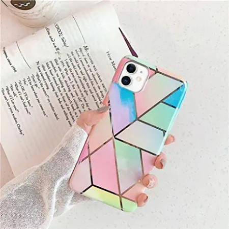 Husa protectie Flippy compatibila cu Apple iPhone 12 Mini Soft IMD TPU Marble Geometric Roz