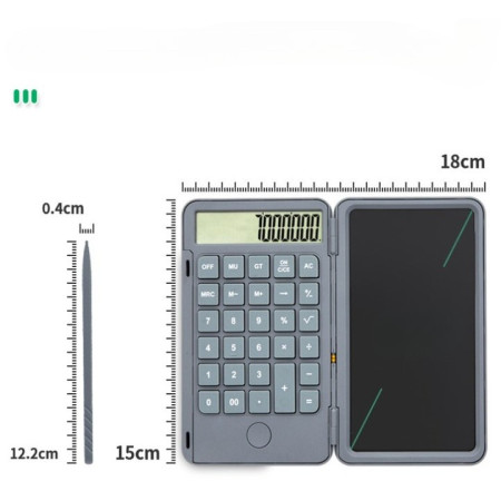 Calculator de Mana Reincarcabil cu Tabla de Scris, Flippy, Calculator Portabil, Ecran LCD, Afisaj cu 12 Cifre, Ecran de 15 cm, Culoare Gri