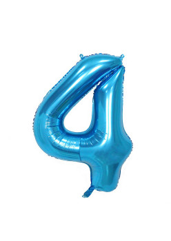 Balon din Folie Flippy, Cifra 4, 81 cm, Pentru Aer sau Heliu, Bulk, Albastru