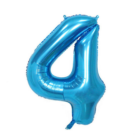 Balon din Folie Flippy, Cifra 4, 81 cm, Pentru Aer sau Heliu, Bulk, Albastru