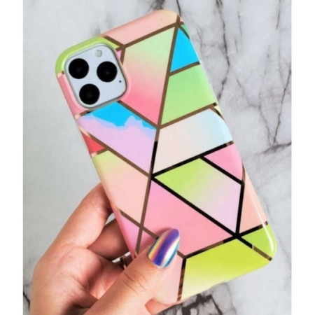 Husa protectie Flippy compatibila cu Samsung Galaxy A20 E Soft IMD TPU Marble Geometric Roz