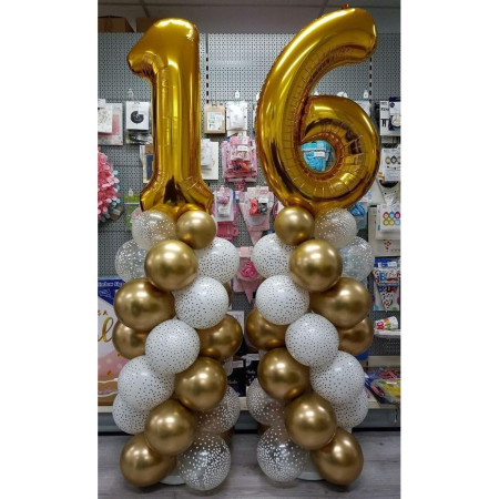 Balon din Folie Metalizata Flippy, Figurina Cifra, Tema Aniversare 80 cm, Ambalaj Individual, Pai inclus, Umflare cu Aer sau Heliu, Auriu, Cifra 1