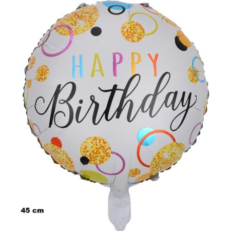 Balon din Folie Metalizata, Flippy, Figurine, Model 6, Happy Birthday, Tematica Aniversare, 45 cm, Ambalaj Individual, Pai Inclus, Umflare cu Aer sau Heliu, Multicolor