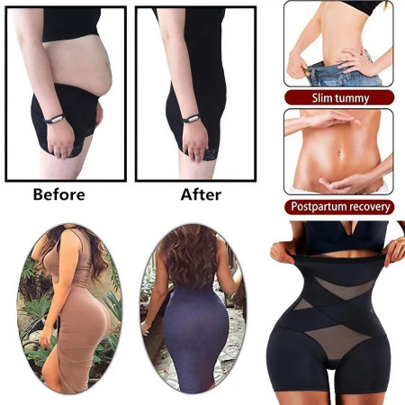 Lenjerie Modelatoare pentru Abdomen, Flippy, cu Talie Inalta si Corset, Negru, Push-Up, Marimea M