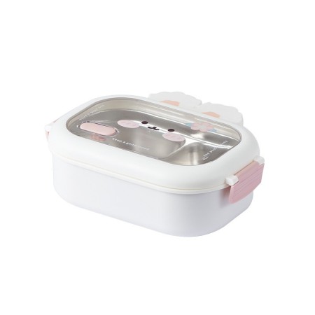 Bunny stainless steel lunch box student office worker lunch box compartment sealed insulation box - Specification: White