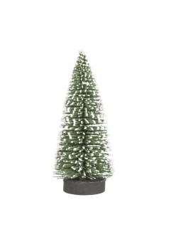 Brad artificial de craciun, ornament pentru masa, pe suport lemn, 15 cm inaltime, Verde inzapezit