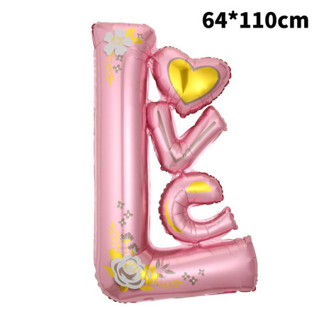 Balon din Folie Metalizata, Flippy, Figurine, Model LOVE, Tematica Iubire, 110x64 cm, Ambalaj Individual, Pai Inclus, Umflare cu Aer sau Heliu, Roz