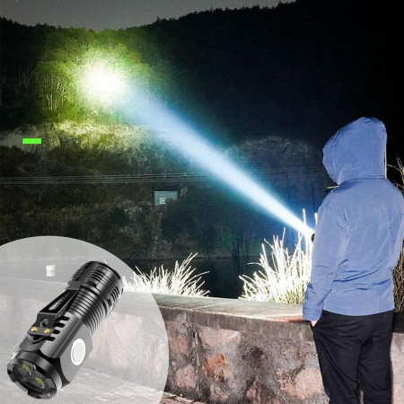 Lanterna cu 3 Nuclee Led, Flippy, Incarcare USB, Autonomie 4-20h, Raza Maxima 100-200 m, 5W, 4 x 4 x 9 cm, Suport de Agatat, Fund Magnetic, Negru