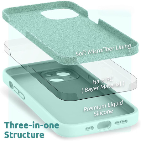 Husa pentru Apple iPhone 14 Pro Flippy, Liquid Silicone, cu Microfibra pe interior, Protectie Antisoc, Light Cyan