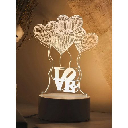 Lampa LED decorativa, Flippy, 3D, Baloane Love, din material acril si lumina multicolora, alb