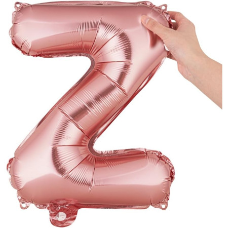 Balon Folie Metalizata Litera Z, Flippy, 40 cm, Umflati cu Heliu sau Aer, Ambalaj Individual, Pai inclus, Rose Gold