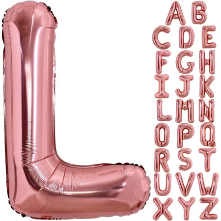 Balon Folie Metalizata Litera L, Flippy, 80 cm, Umflati cu Heliu sau Aer, Ambalaj Individual, Pai inclus, Rose Gold