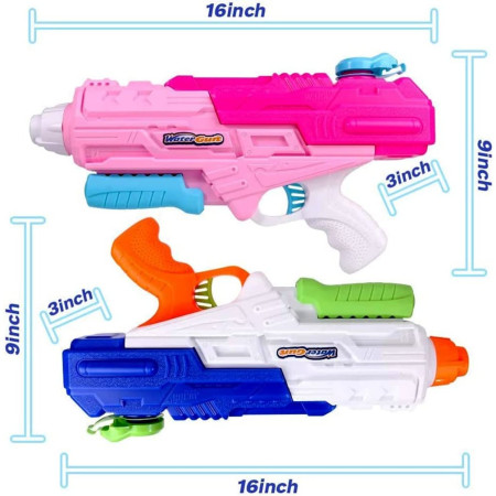 Set 2x Pistol cu Apa pentru Copii, Rezervor, Pentru Piscina/Plaja, Flippy, 6ani+, Roz + Albastru, 1200 ML