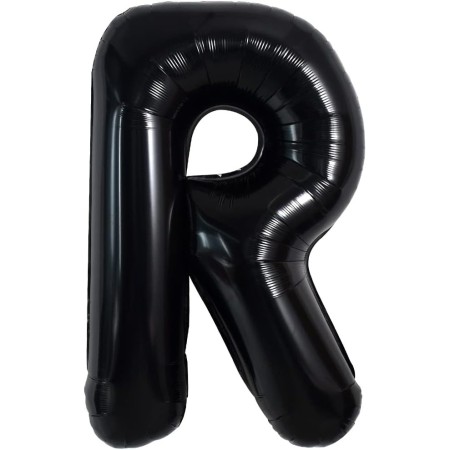 Balon Folie Metalizata Litera R, Flippy, 40 cm, Umflati cu Heliu sau Aer, Ambalaj Individual, Pai inclus, Negru