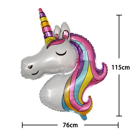 Balon din Folie Metalizata, Flippy, Mini Figurine, Model Unicorn, Tematica Aniversare, 115x76 cm, Ambalaj Individual, Pai Inclus, Umflare cu Aer sau Heliu, Multicolor