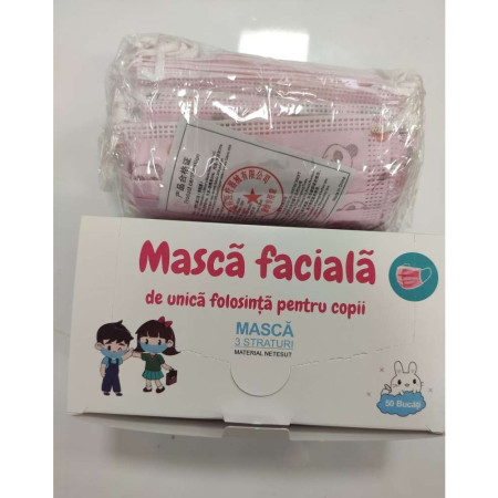 Masca faciala pentru copii, Flippy, 3 straturi si 3 pliuri, ROZ - 1 bucata