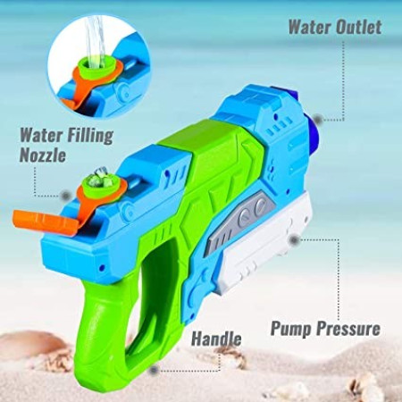 Pistol cu Apa pentru Copii, Rezervor, Pentru Piscina/Plaja, Flippy, 6ani+,  Verde/Albastru, 550ML