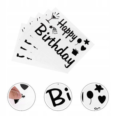 Sticker Autocolant pentru Baloane, Flippy, Tematica Aniversare, Model Happy Birthday, 29x21 cm, Negru