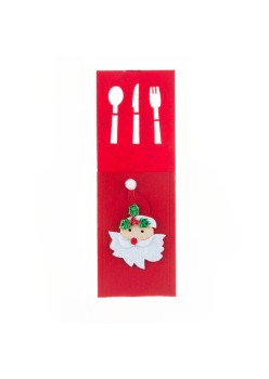 Husa decorativa pentru set tacamuri Flippy, model Mos Craciun, material poliester, 25 x 8.5 cm, rosu