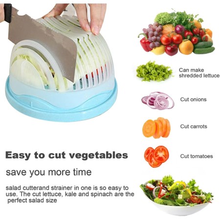 Bol Feliator pentru Salata, Flippy, Castron Multifunctional pentru Legume si Fructe, pentru Spalat si Taiat Legumele, cu Scurgere si Tocator, Ergonomic, Protectie pentru Maini, 21x18.5x11.5 cm, Albastru