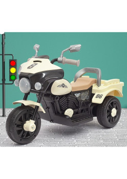 Motocicleta Electrica Flippy, cu Acumulator, cu Sistem Anti-Rasturnare, Sistem de Lumini si Muzica, Cutie de Depozitare, 1-8 Ani, 93 x 43 x 58 cm, Alb - Bej