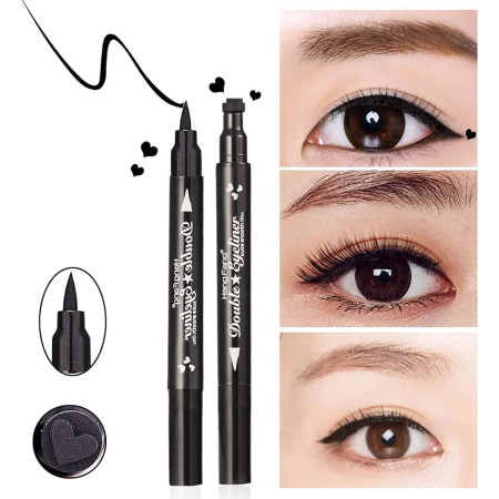 Tus Lichid pentru Ochi, Flippy, 2 Capete, Eyeliner si Stampila Inima, Pentru Ochi si Corp, 50 g, Rezistent la Apa, 12.7 x 3 cm, Negru