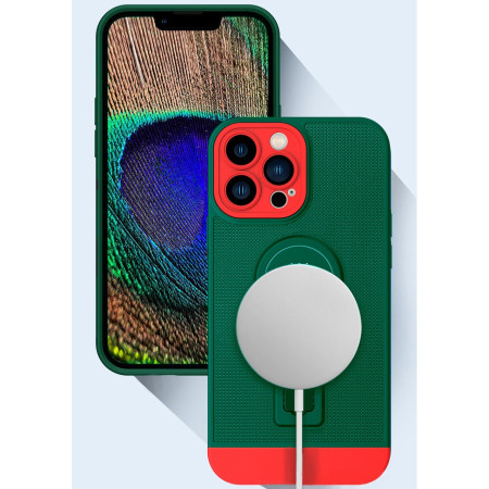 Husa Armor Design cu Stand pentru Apple iPhone XR, Verde/Rosu, Suport Auto Magnetic, Wireless Charge, Protectie Antisoc, Flippy