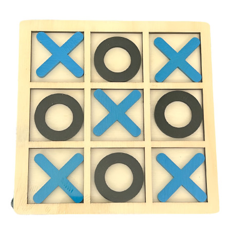 Jucarie Montessori Tic Tac Toe, Flippy, Educativa, Interactiva, din lemn, X si O, 9 Piese, 14.3x14.3 cm, Albastru Negru