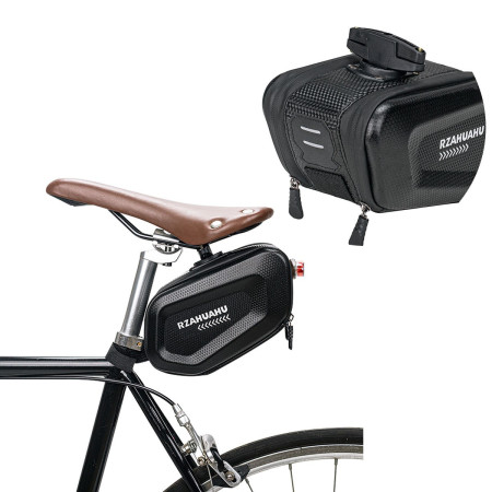 Borseta pentru bicicleta Flippy, Hard Shell, material piele artificiala si carbon, 20x12x11.5 cm, prindere de sa, capacitate 2L, impermeabila, negru