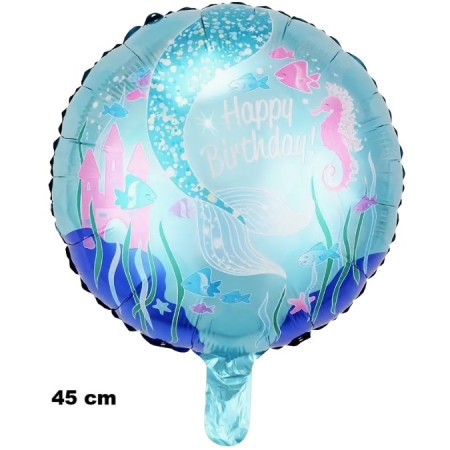 Balon din Folie Metalizata, Flippy, Mini Figurina Rotunda, Model Caluti de Mare, Happy Birthday, Tematica Aniversare, 45 cm, Ambalaj Individual, Pai Inclus, Umflare cu Aer sau Heliu, Multicolor