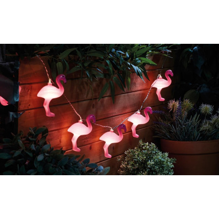 Instalatie de Craciun, Flippy®, Tip Sir cu Baterii, 1.5 m, 10 LED-uri, Model Flamingo, Roz