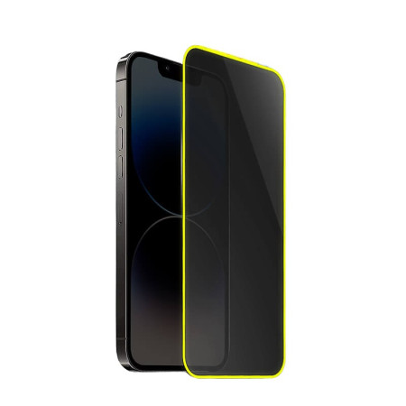 Folie de Sticla Securizata pentru Apple iPhone 15, Flippy, Luminous, Margine Fosforescenta Neon din Silicon, Mat, Anti-Amprenta, Protectie Completa, 9H, Galben