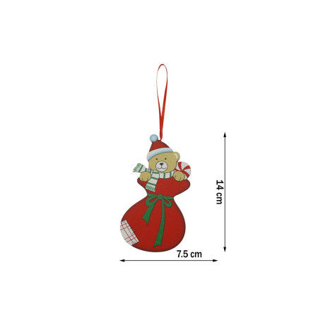 Ornament de brad ursulet, Flippy, rosu, lemn, 14 cm