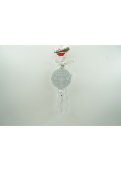 Ornament de brad medalion, Flippy, gri, lemn, 25 cm