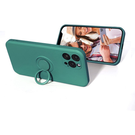 Husa protectie Flippy compatibila cu Apple iPhone 11 Liquid Silicone Ring cu suport rotativ Verde