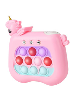 Jucarie Interactiva Pop It Whack A Mole, Flippy, Tip Consola, Anti-Stres, 4 Moduri de Joc, din ABS si Silicon, +3 Ani, Model Unicorn, Roz